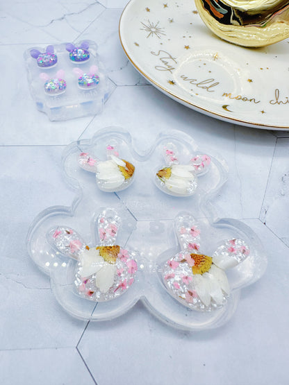 Pre domed Bunny Face Dangle Earring Hoop Charm Mold Easter Clear Silicone Mold for resin jewellery