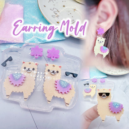 Cute Llama Alpaca Dangle Earring Mold with Flowers, Blankets, and sunglasses accessories