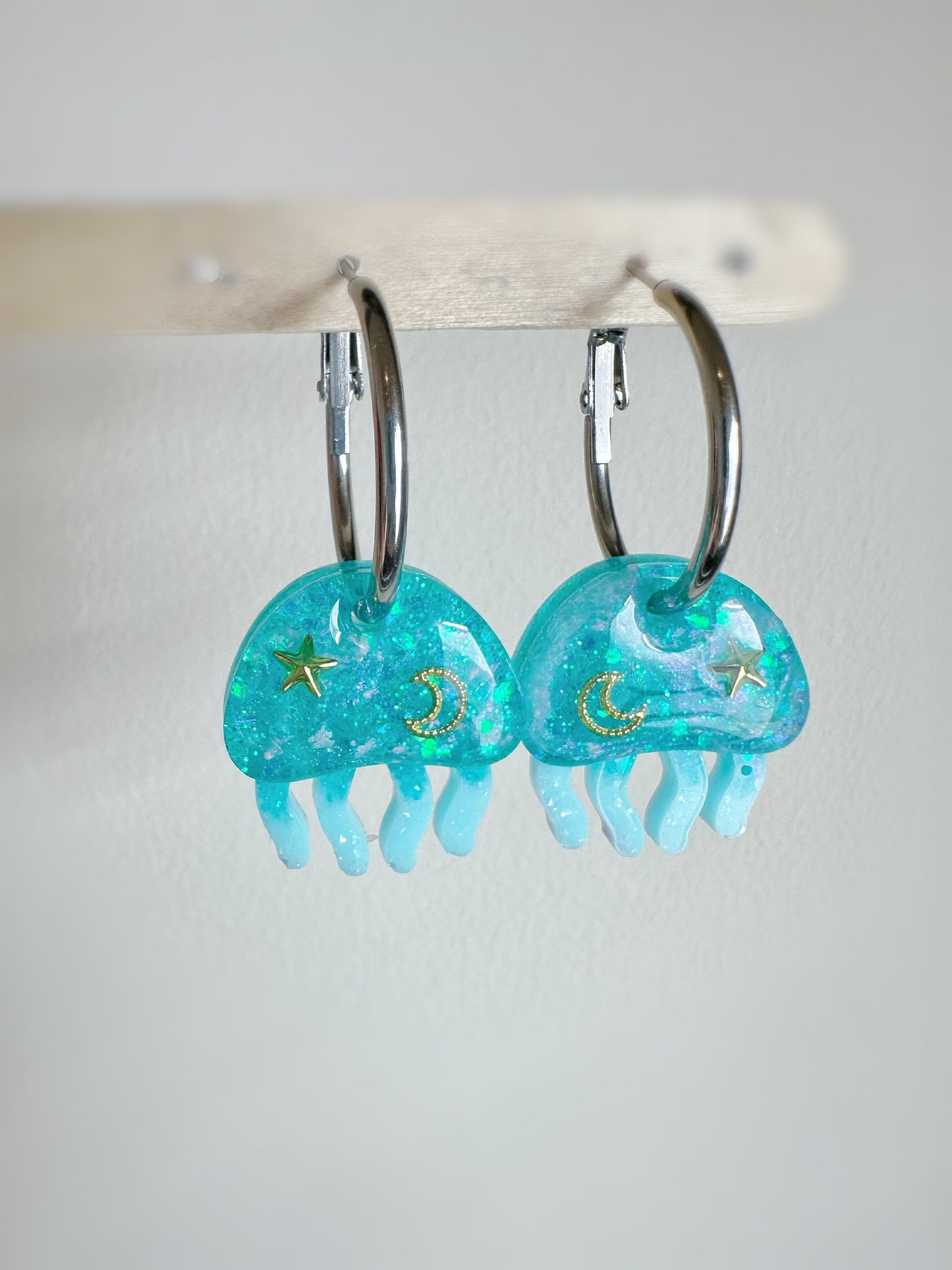 Small Predomed Moon Jellies Jellyfish Ocean Hoop Charm Dangle Earring Mold