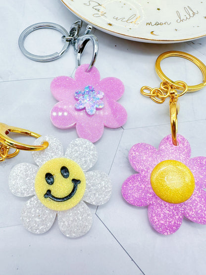 Smiley Face Domed centre Flower Keychain Keyring Mold Choose your style