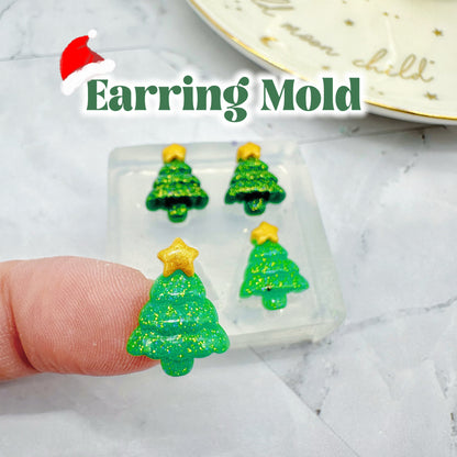 Mini 3D Christmas Tree with star Stud Earring Mold