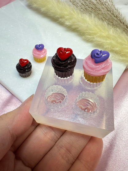 Clear Silicone Mold for Polymer Clay Resin Heart Cupcake Muffin Earring Mold