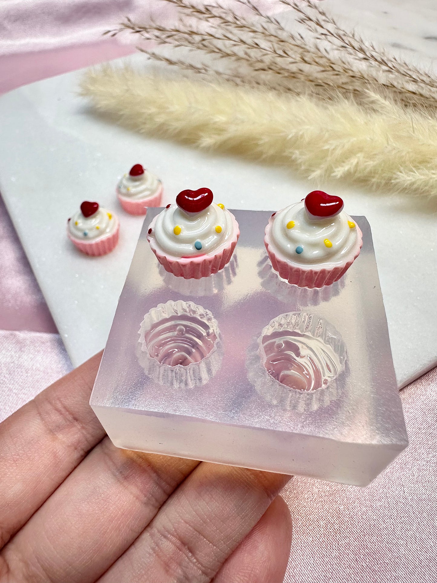 Clear Silicone Mold for Polymer Clay Resin mini Heart Cupcake Muffin Earring Mold
