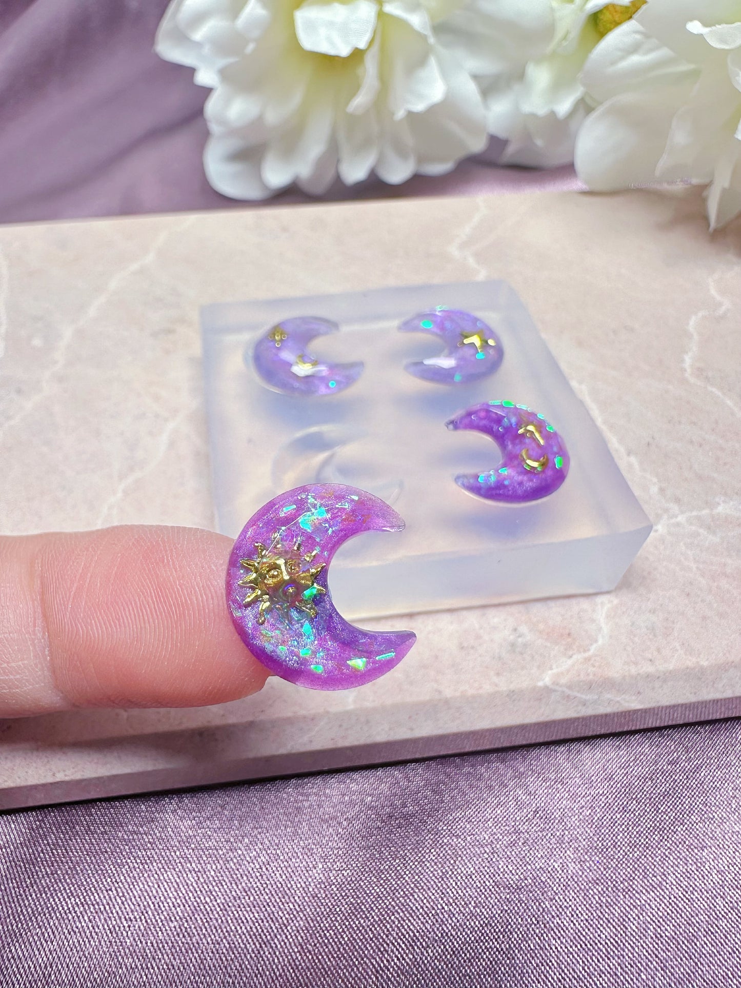 1.5cm Faceted Cut Moon Gemstone Stud Earring Mold