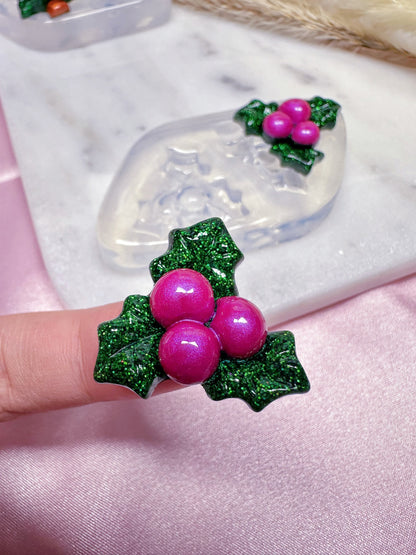3D Christmas Holly Brooch Earring Mold