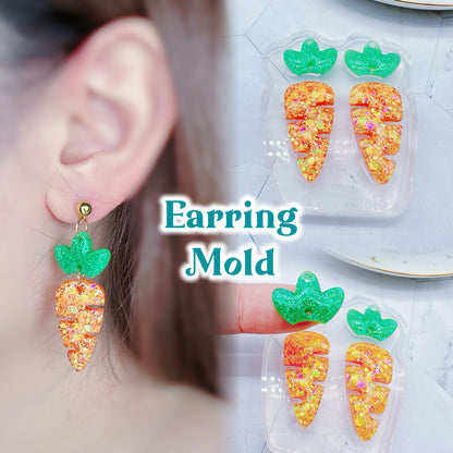 Pre-domed Carrot Dangle Earring Mold Funky Cute Easter Clear Silicone Mold for Resin