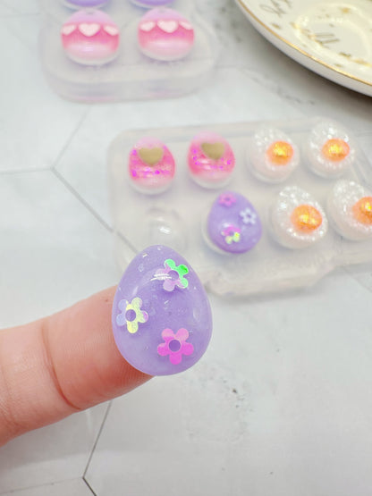 Pre-domed Egg Stud Earring Mold Hoop Charm Easter Clear Silicone Mold for Resin