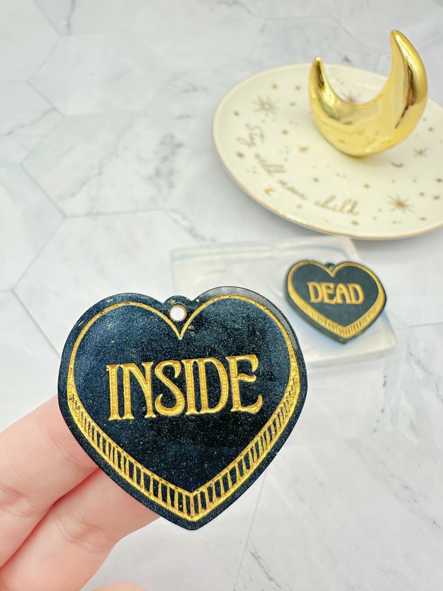 Large Dead Inside Heart Dangle Earring Mold for Hoops