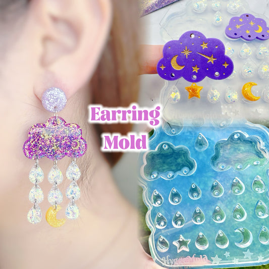 Lux Predomed Etched Rainy Clouds Dangle Drop Earring Mold