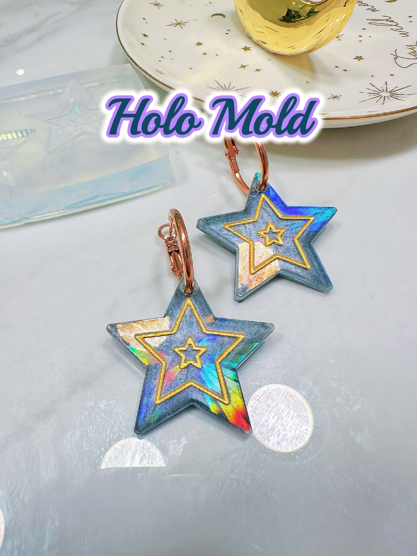 Holographic Starburst Dangle Earring Mold for Hoop Charms