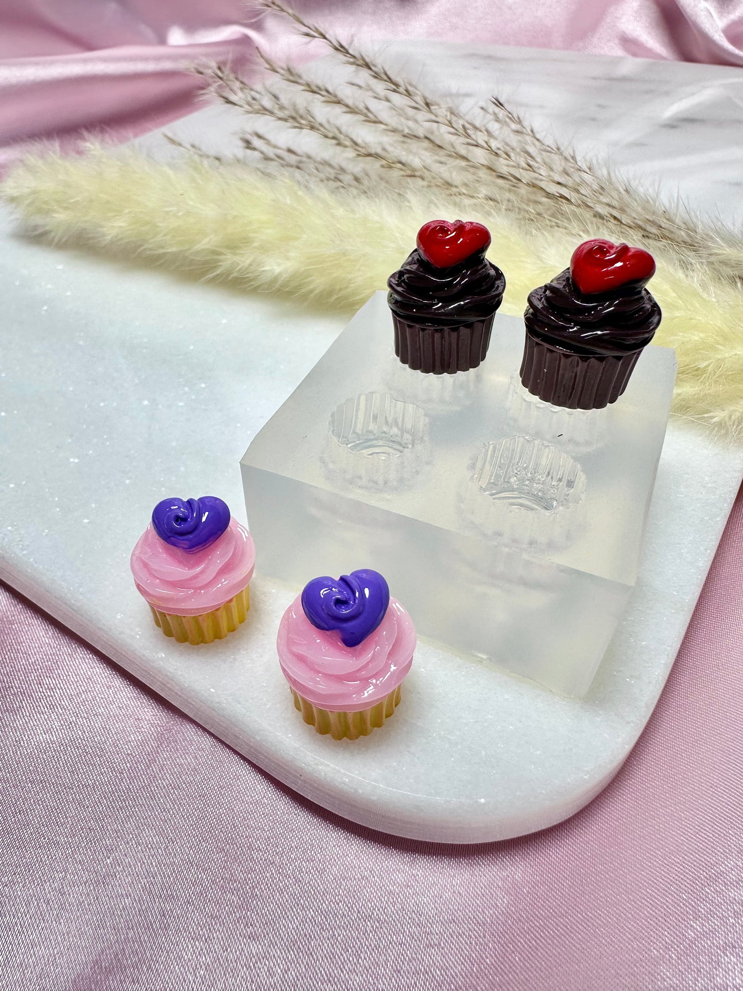 Clear Silicone Mold for Polymer Clay Resin Heart Cupcake Muffin Earring Mold