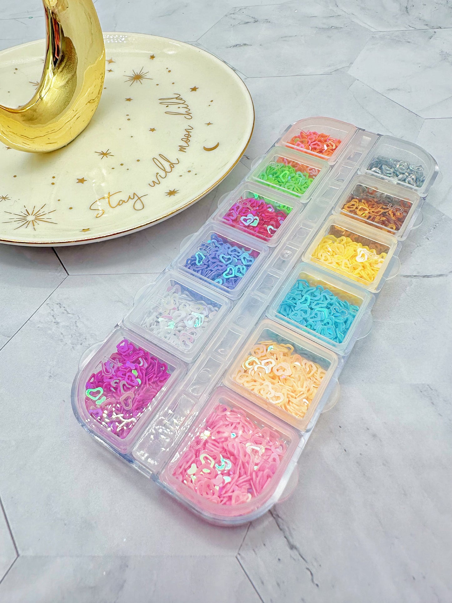 Colour shift Open Heart Glitter Sequin Set