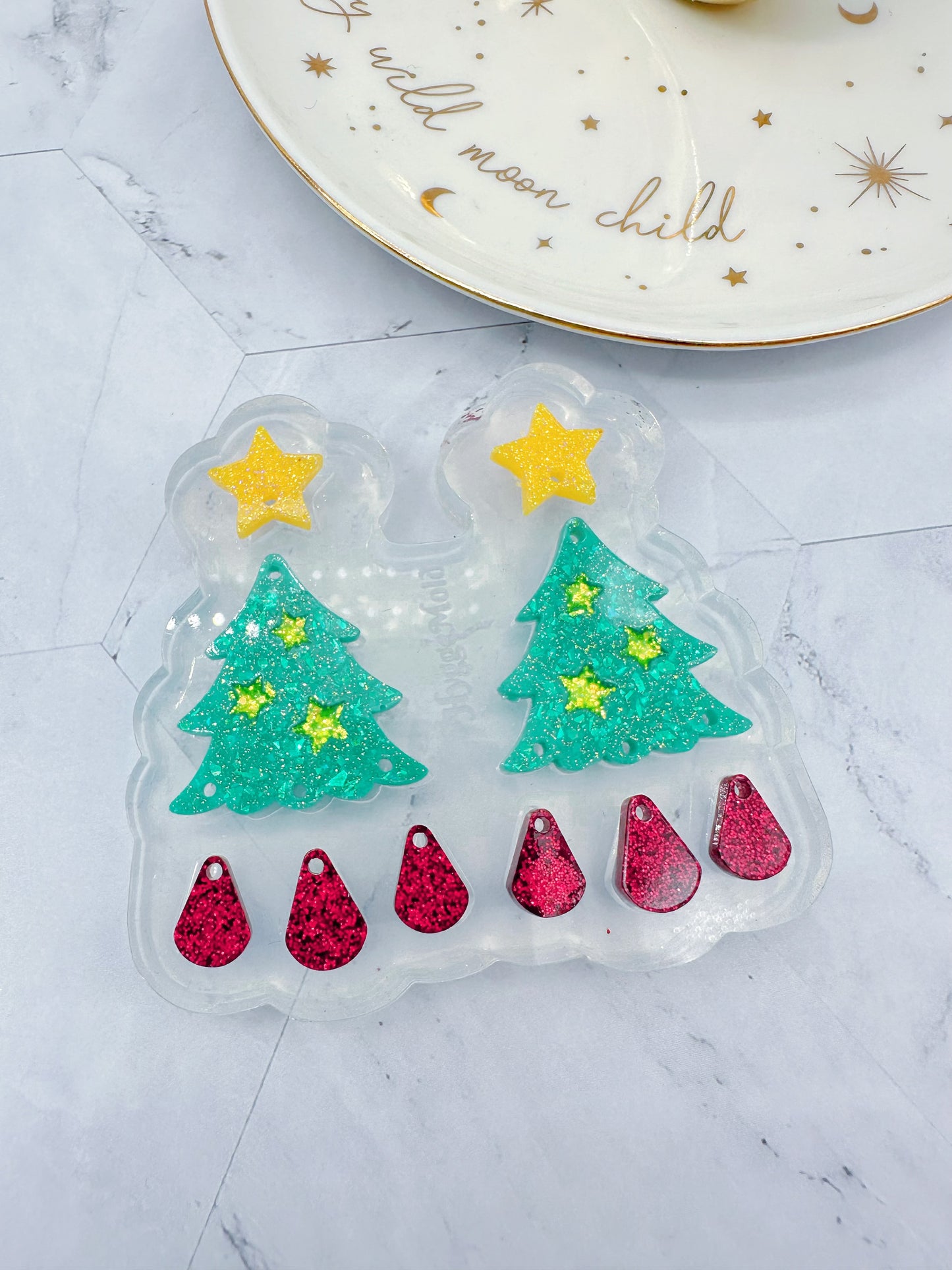 Starry Christmas Tree Teardrops Dangle Earring Mold