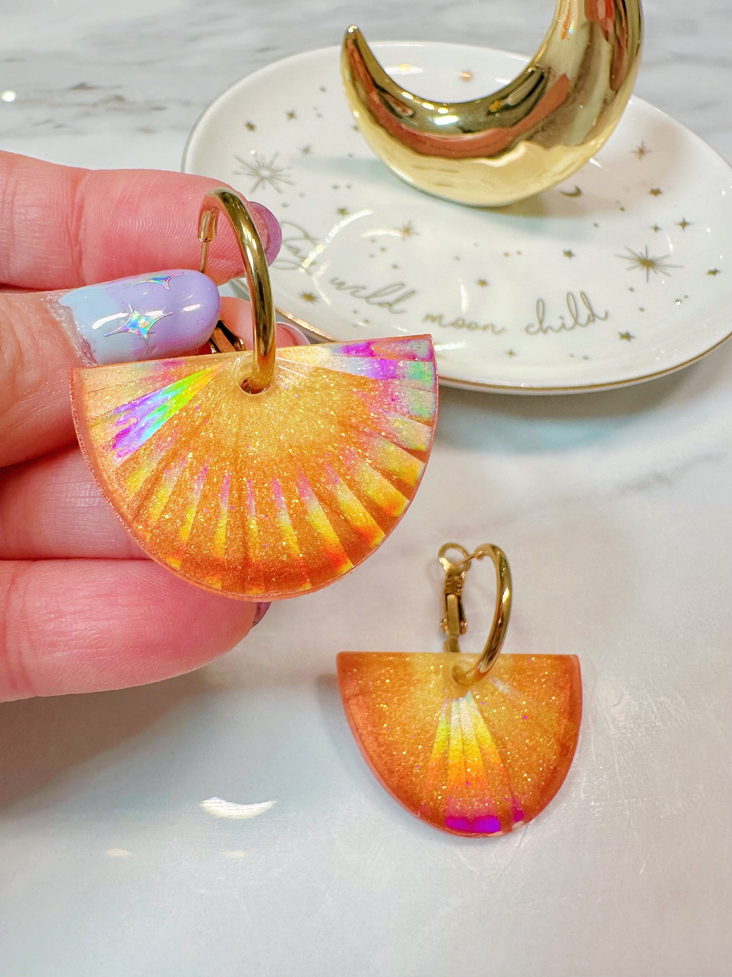 Holographic Sunburst Semi-Circle Dangle Earring Mold for Hoop Charms