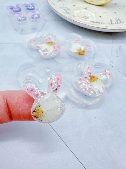 Pre domed Bunny Face Dangle Earring Hoop Charm Mold Easter Clear Silicone Mold for resin jewellery