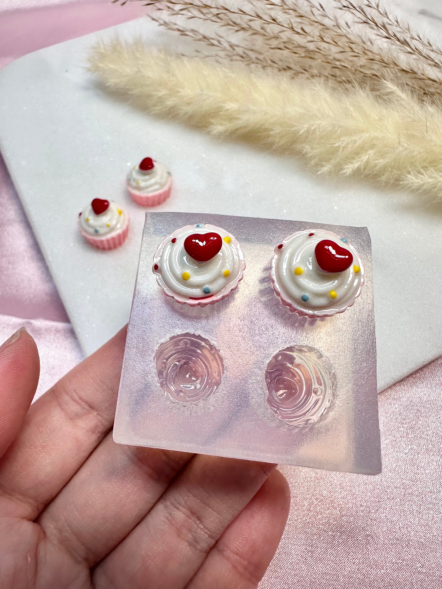 Clear Silicone Mold for Polymer Clay Resin mini Heart Cupcake Muffin Earring Mold