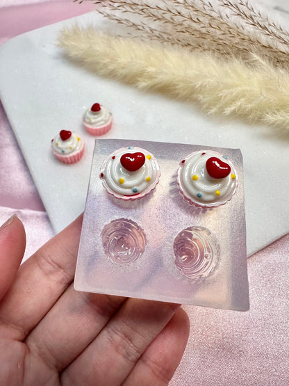 Clear Silicone Mold for Polymer Clay Resin mini Heart Cupcake Muffin Earring Mold
