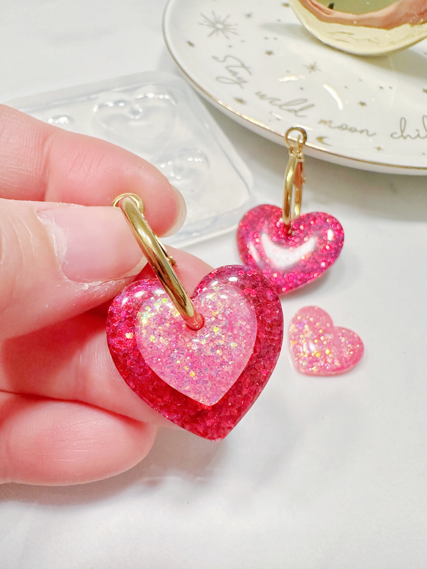 Stacked Predomed Heart Charm Hoop Earring Mold