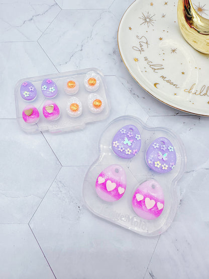 Pre-domed Egg Stud Earring Mold Hoop Charm Easter Clear Silicone Mold for Resin