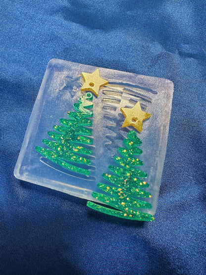 Stroke Christmas Tree with Stars Dangle Earring Mold