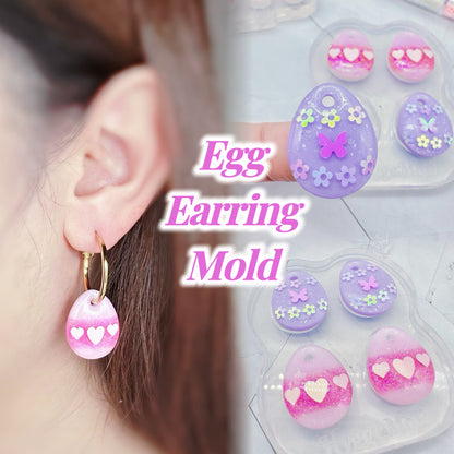 Pre-domed Egg Dangle Earring Mold Hoop Charm Easter Clear Silicone Mold for Resin