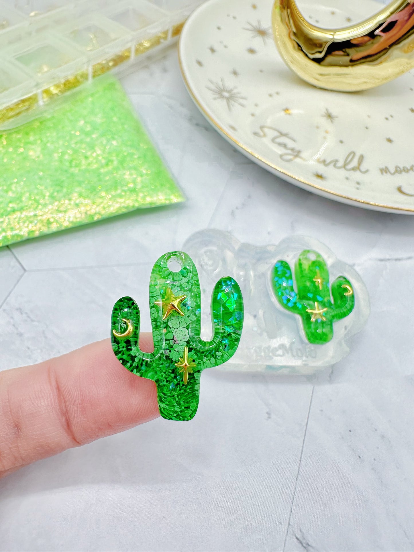 Predomed Cactus Dangle Charm Earring Mold for Hoops and Hooks