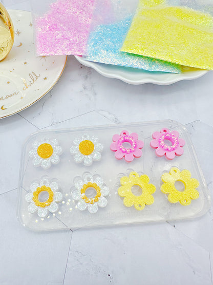 Flower Power layered Daisy Flower Dangle Drop Earring Mold