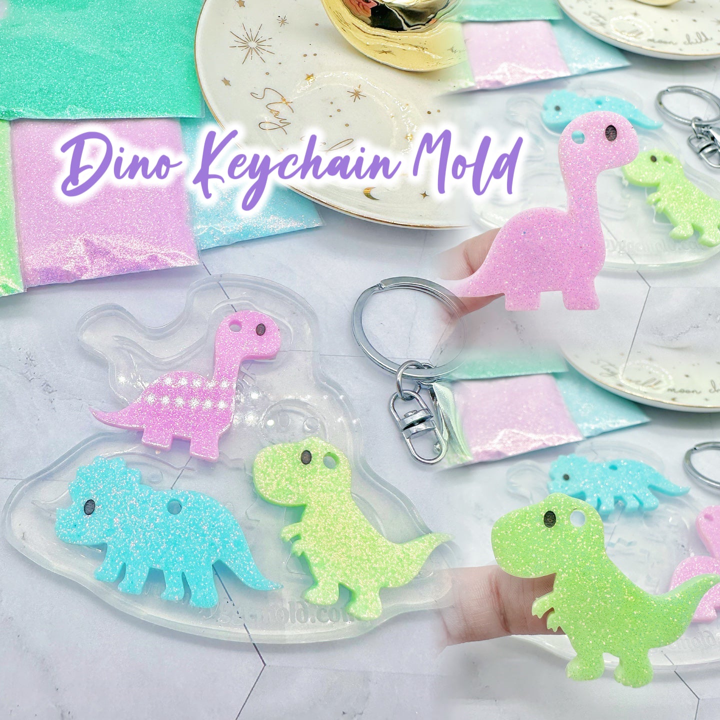Cute Dino Trio Keychain Palette Mold
