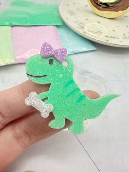 T-Rex Dino with Ribbon Bow and Bone Keychain Mold