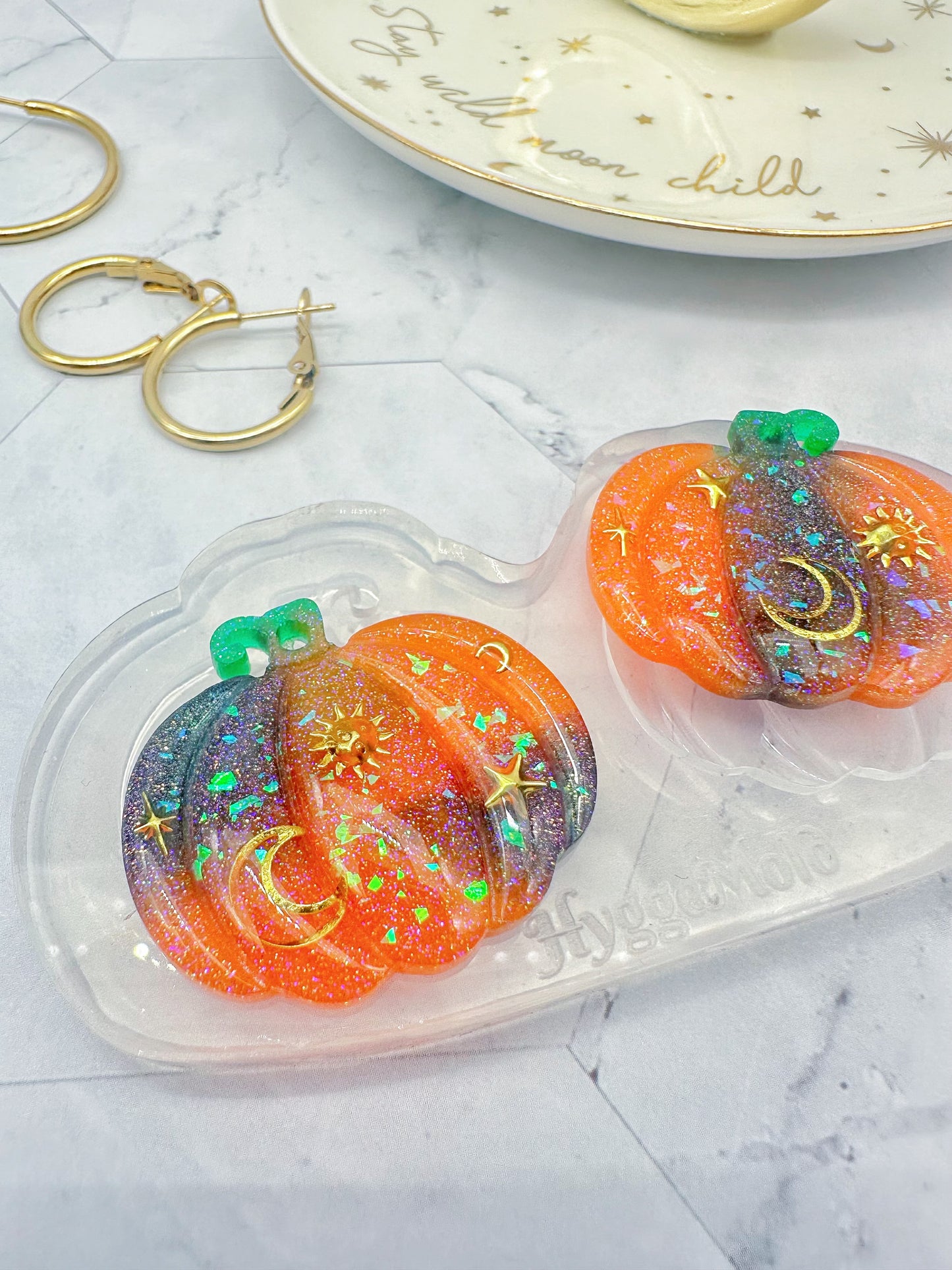 3 cm Predomed Pumpkin Dangly Charm Earring Mold