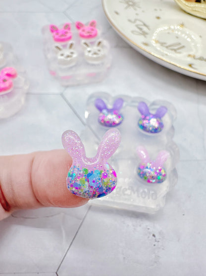 Mini Pre domed Bunny Face Stud Earring Mold Easter Clear Silicone Mold for resin jewellery