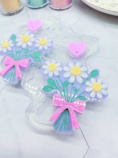 Flower Bouquet Dangle Earring Mold with Heart Topper