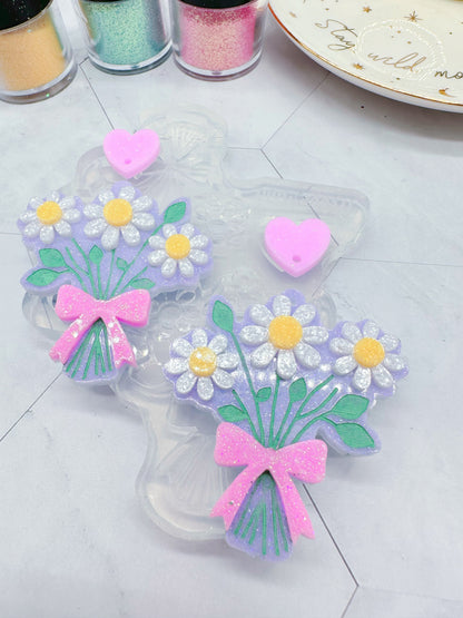 Flower Bouquet Dangle Earring Mold with Heart Topper for resin jewellery
