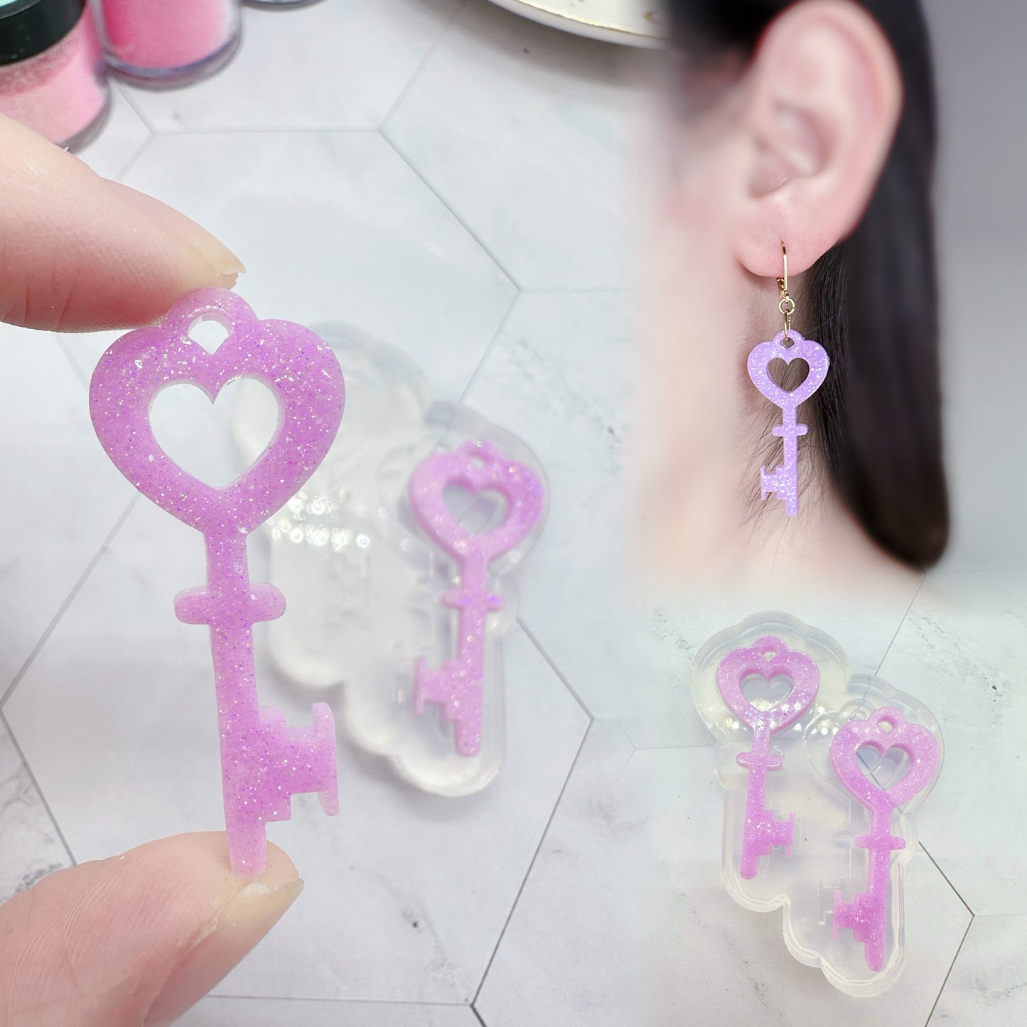 Heart Key Love Valentine's day Dangle Earring Silicone Mold for resin
