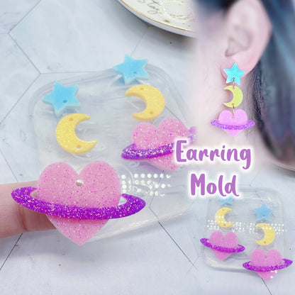 Heart Planet Dangle Earring Mold Celestial Star Moon Heart for resin jewellery