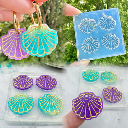 Sea shell Scallop dangly charm earring mold for hoops and hooks with engraving