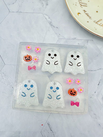 Cute Happy Baby Ghosts with Accessories Dangly Charm Earring Mold flower pumpkin ribbon bow