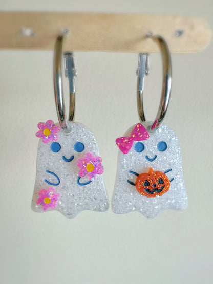 Cute Happy Baby Ghosts with Accessories Dangly Charm Earring Mold flower pumpkin ribbon bow