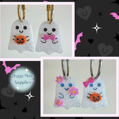 Cute Happy Baby Ghosts with Accessories Dangly Charm Earring Mold flower pumpkin ribbon bow