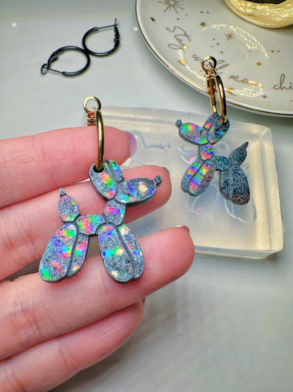 3.2cm Holographic Balloon Dog Dangle Earring Mold for Hoop Charms