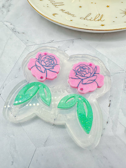 Small Rose and Leaf Dangle Earring Mold