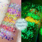 Glow In the Dark Iridescent Chunky Glitter Mix in a tub