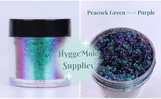 Chameleon Mica Flakes Pigment in a Tub (Peacock Green and Purple)