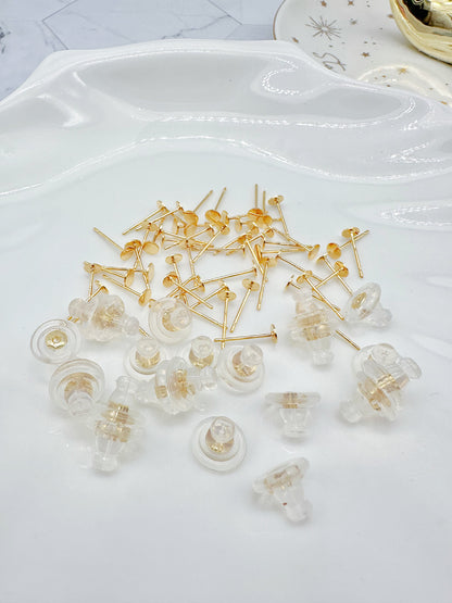 High Quality Gold-plated Earring Posts and Silicone Backs