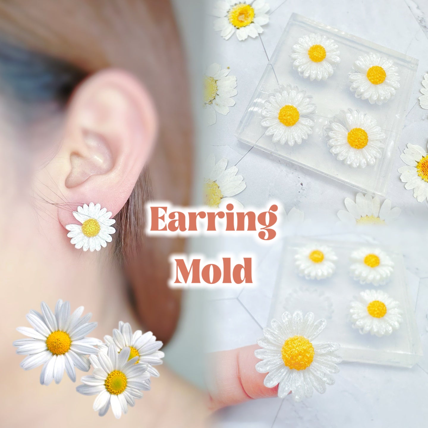 Detailed 3D Daisy Flower Stud Earring Mold