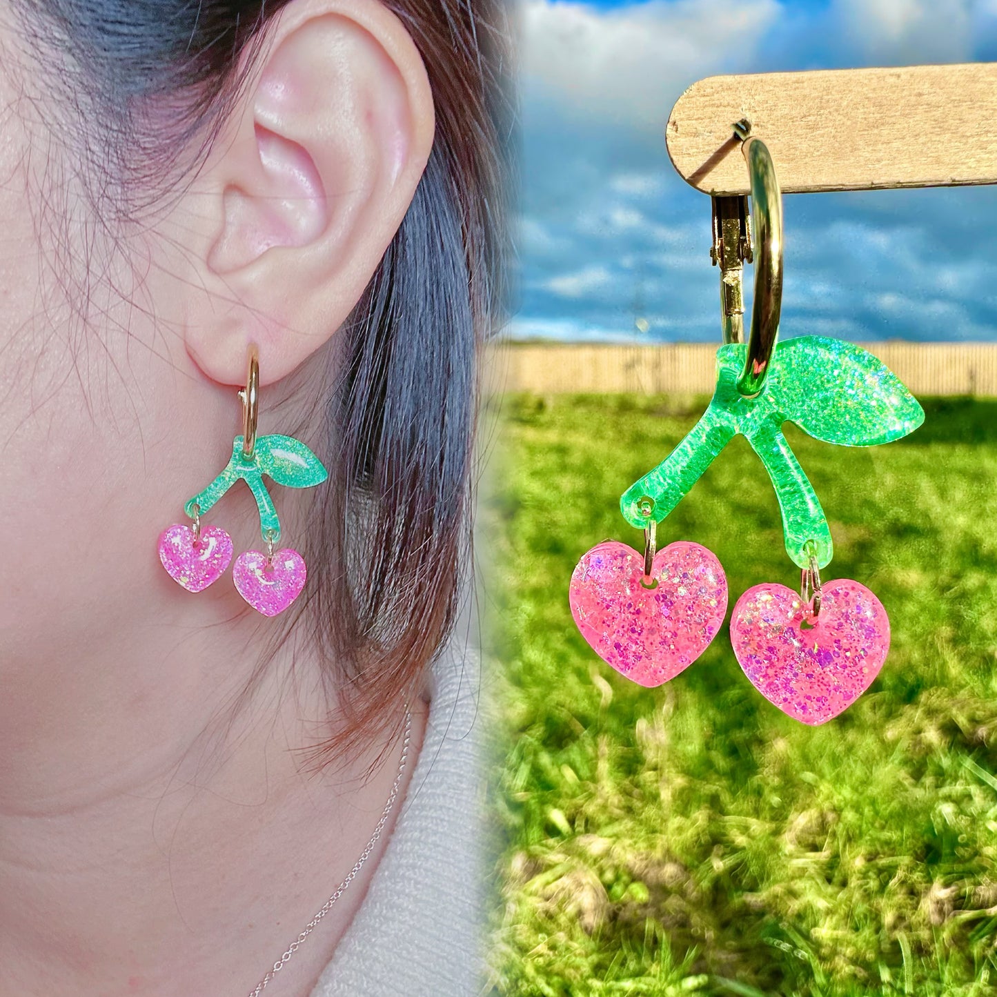 Small Predomed Heart Cherries Dangly Charm Hoop Earring Mold