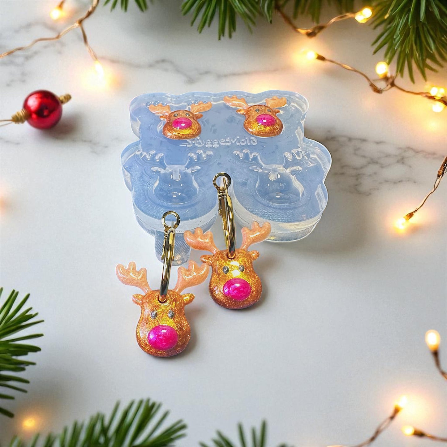 Small Christmas Reindeer Face Dangle Earring Mold
