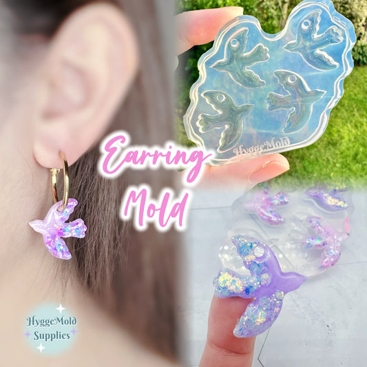 Pre-domed Nordic Flying Dove Bird Earring Mold Hoop Charm Clear Silicone Mold for Resin