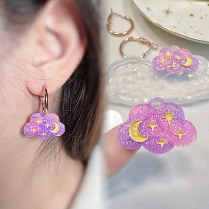 Dreamy Engraved Celestial Cloud Dangly Charm Hoop Earring Mold