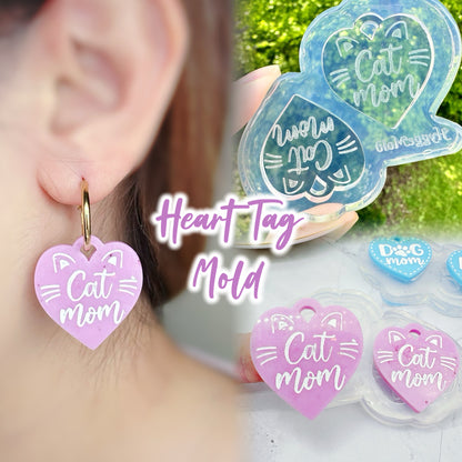 Cat Mom Heart Tag Keychain Dangle Earring Mold